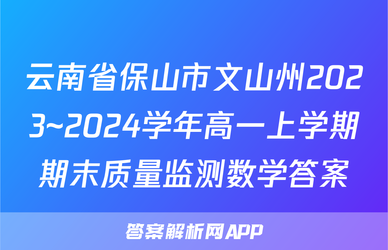 云南省保山市文山州2023~2024学年高一上学期期末质量监测数学答案