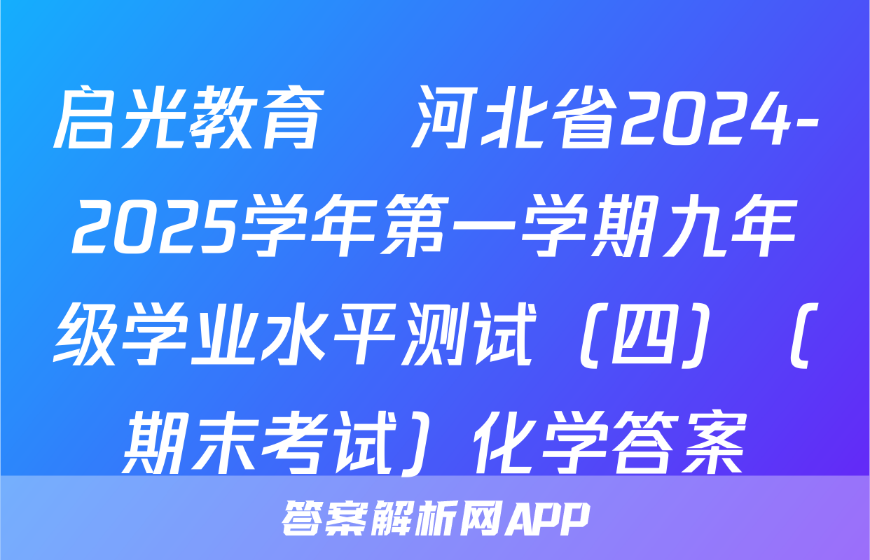 启光教育•河北省2024-2025学年第一学期九年级学业水平测试（四）（期末考试）化学答案
