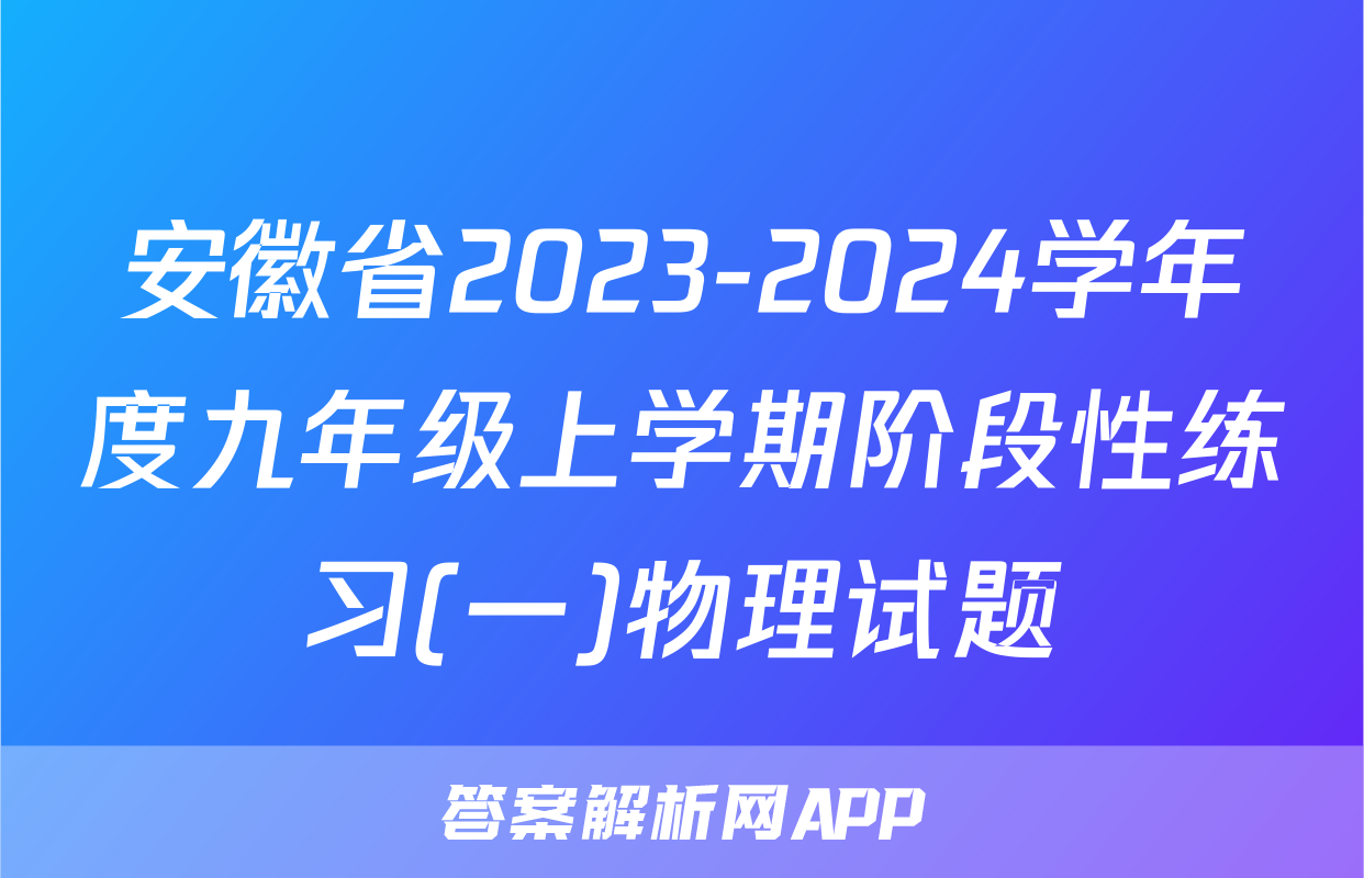 安徽省2023-2024学年度九年级上学期阶段性练习(一)物理试题