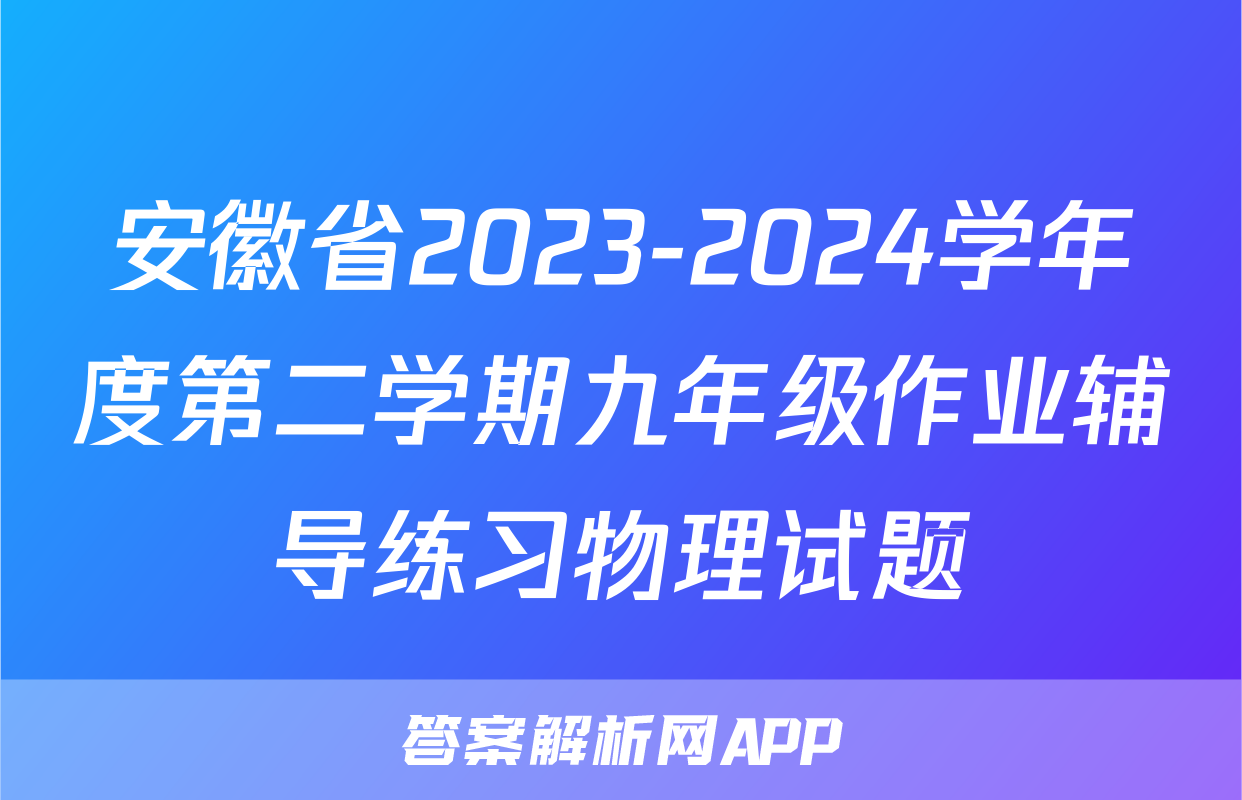 安徽省2023-2024学年度第二学期九年级作业辅导练习物理试题