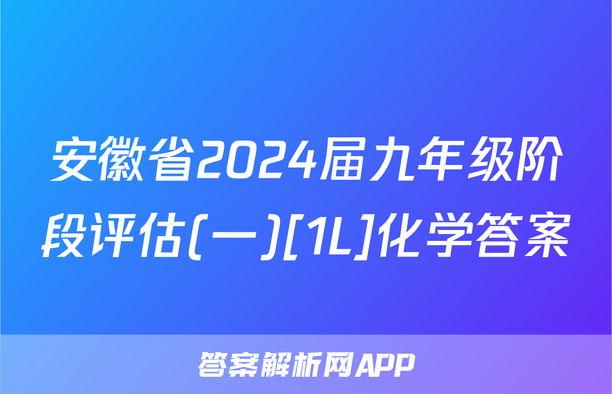 安徽省2024届九年级阶段评估(一)[1L]化学答案