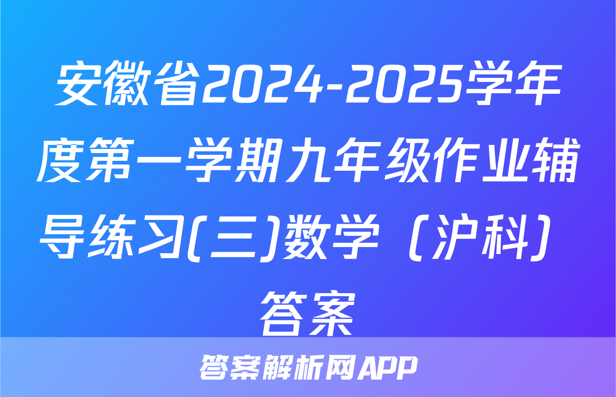 安徽省2024-2025学年度第一学期九年级作业辅导练习(三)数学（沪科）答案