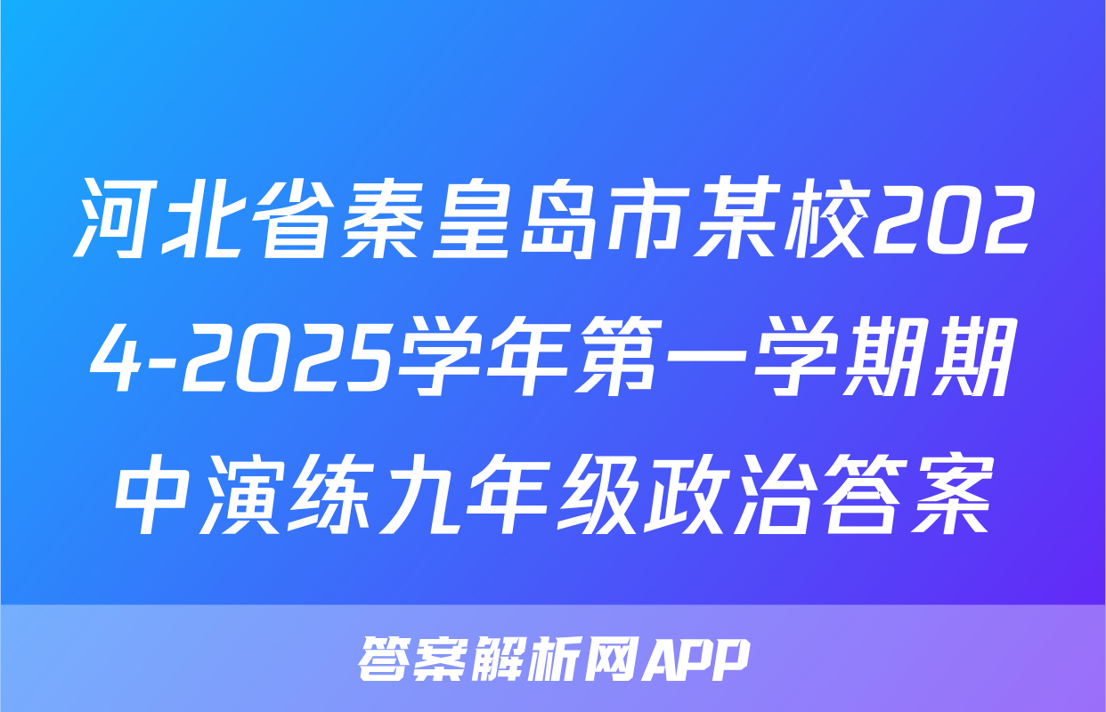 河北省秦皇岛市某校2024-2025学年第一学期期中演练九年级政治答案