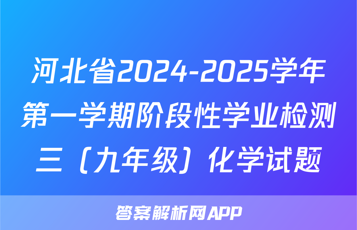 河北省2024-2025学年第一学期阶段性学业检测三（九年级）化学试题