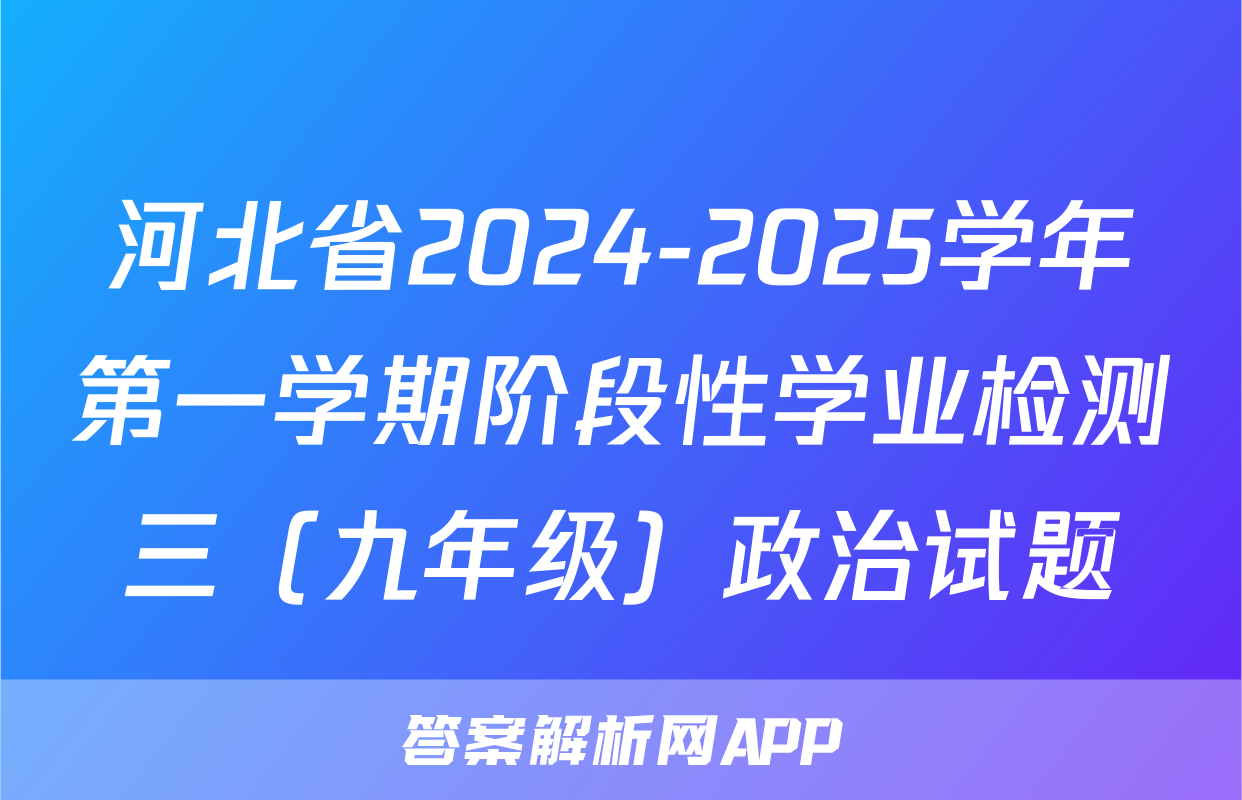 河北省2024-2025学年第一学期阶段性学业检测三（九年级）政治试题