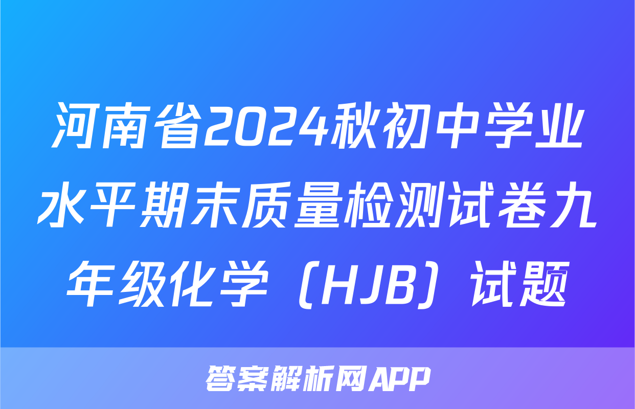 河南省2024秋初中学业水平期末质量检测试卷九年级化学（HJB）试题