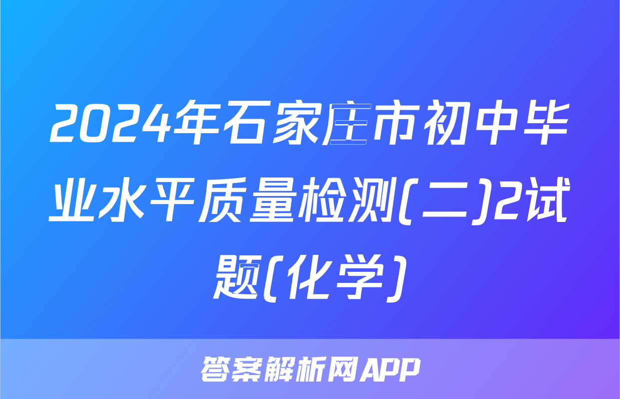 2024年石家庄市初中毕业水平质量检测(二)2试题(化学)