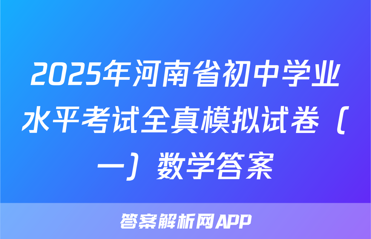 2025年河南省初中学业水平考试全真模拟试卷（一）数学答案