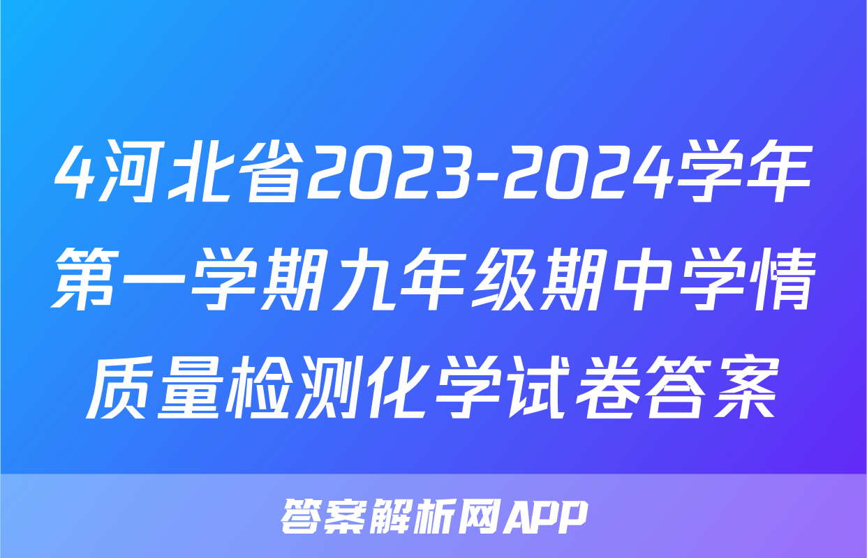 4河北省2023-2024学年第一学期九年级期中学情质量检测化学试卷答案