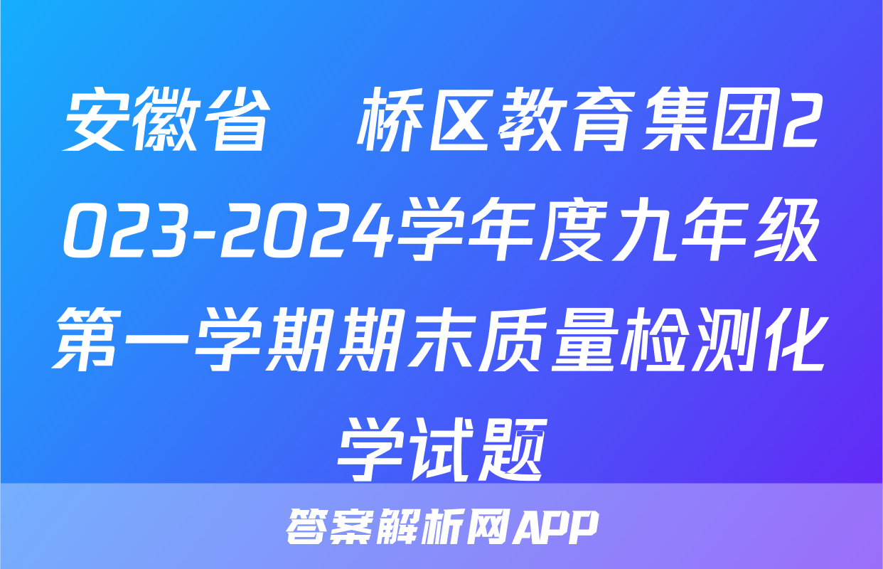 安徽省埇桥区教育集团2023-2024学年度九年级第一学期期末质量检测化学试题
