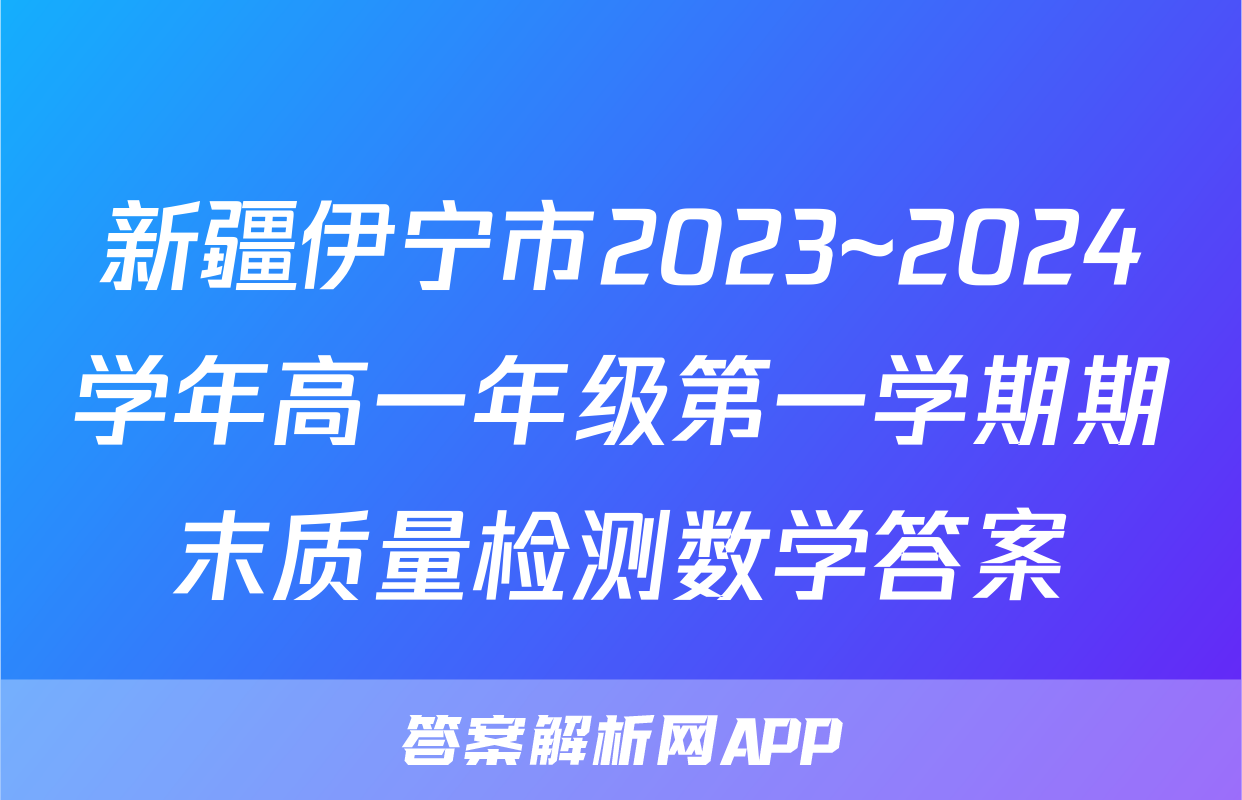 新疆伊宁市2023~2024学年高一年级第一学期期末质量检测数学答案