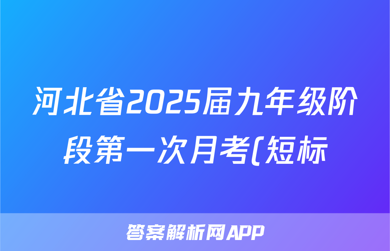 河北省2025届九年级阶段第一次月考(短标)物理答案