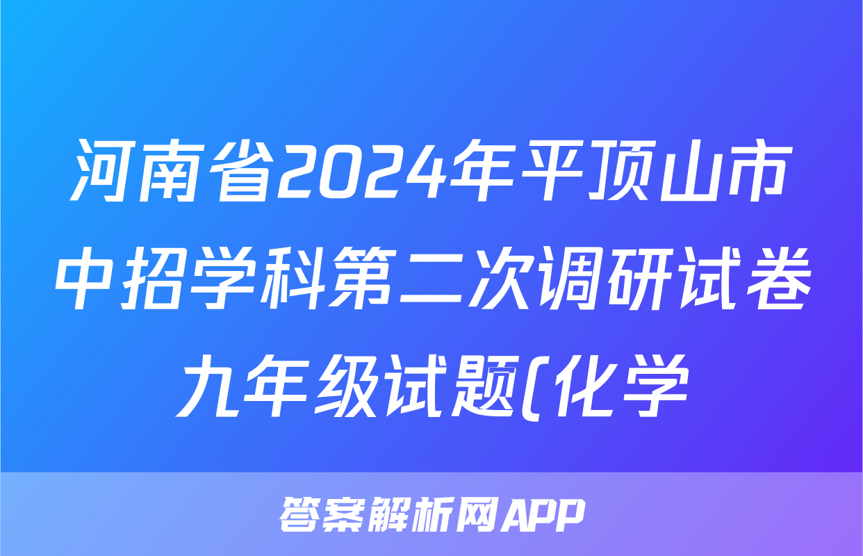 河南省2024年平顶山市中招学科第二次调研试卷九年级试题(化学)