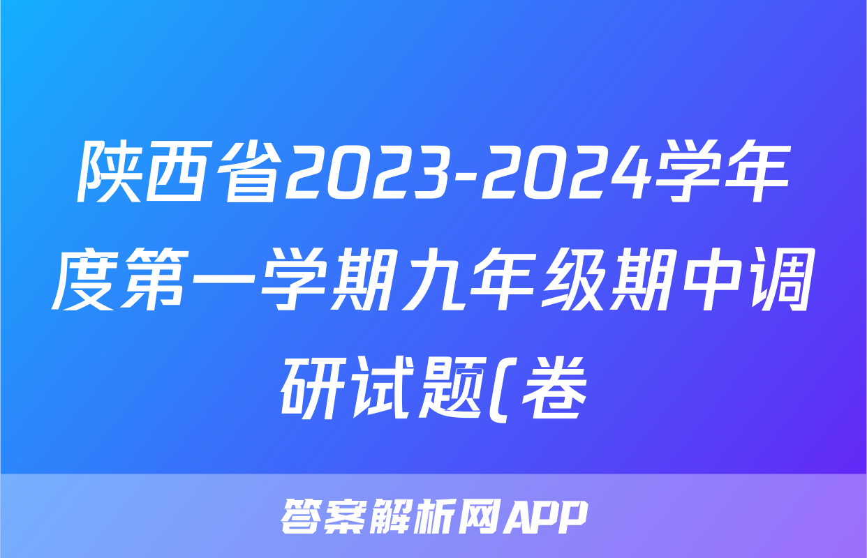 陕西省2023-2024学年度第一学期九年级期中调研试题(卷)B/物理试卷答案